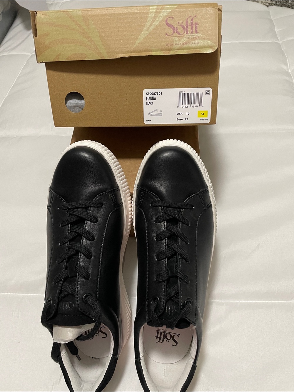 Sofft Fauna Black Leather Lace-Up Sneakers size 10M NWT